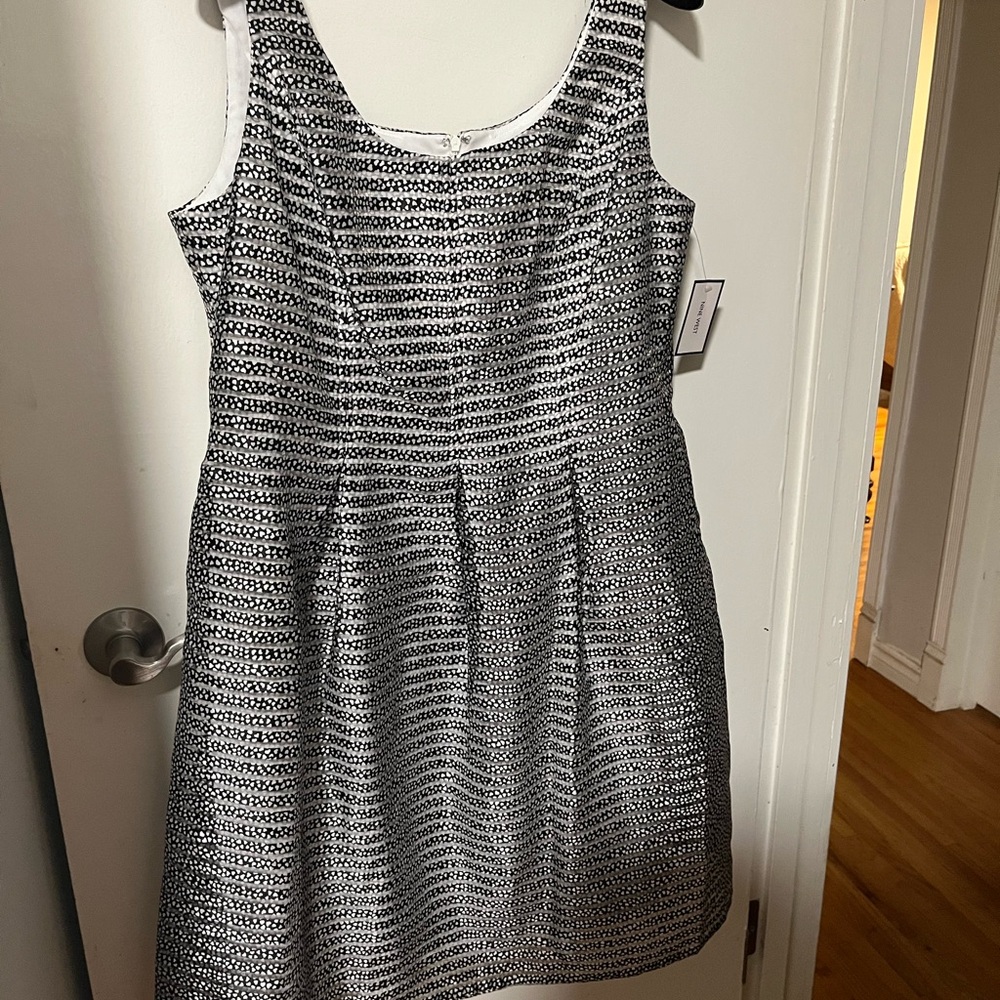 Black and White Pleated A-Line Mini Dress
